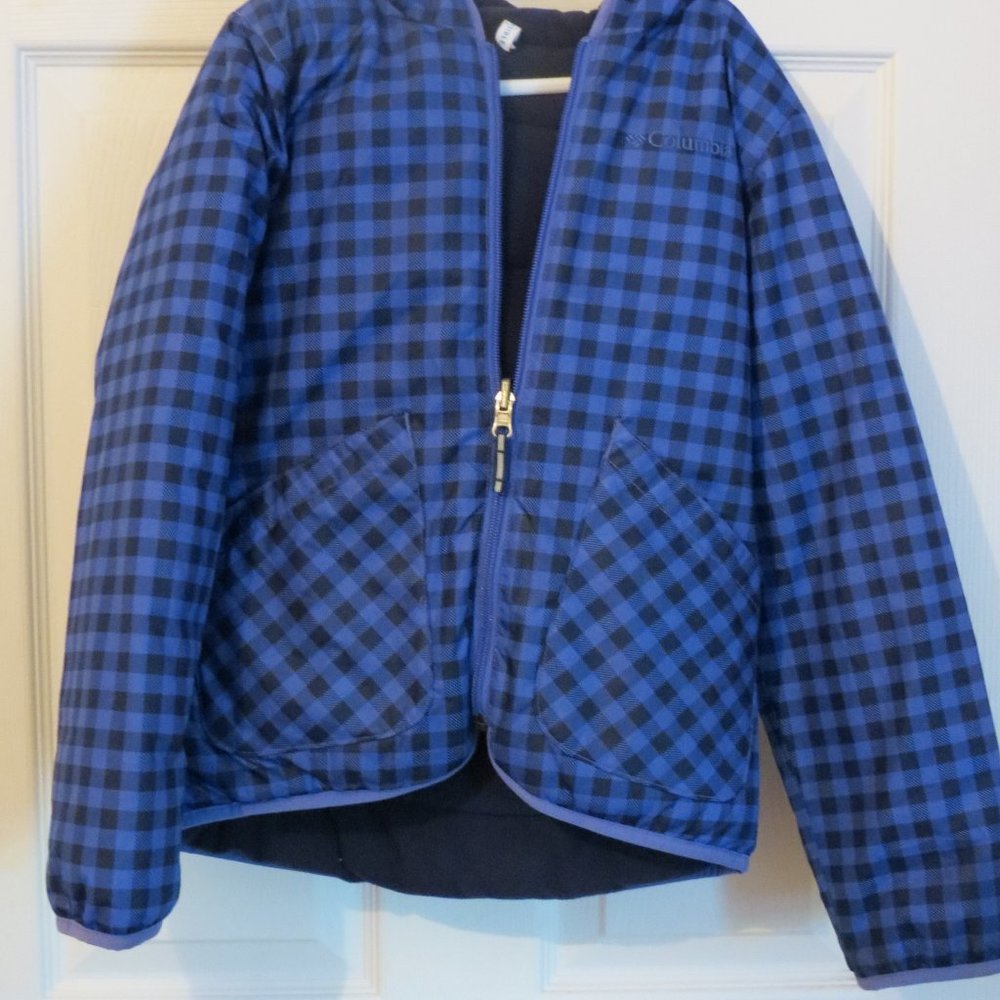 Columbia reversible purple navy check fleece jacket coat 8
